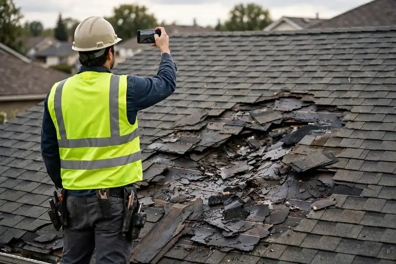 Roof maintenance on a residential roof