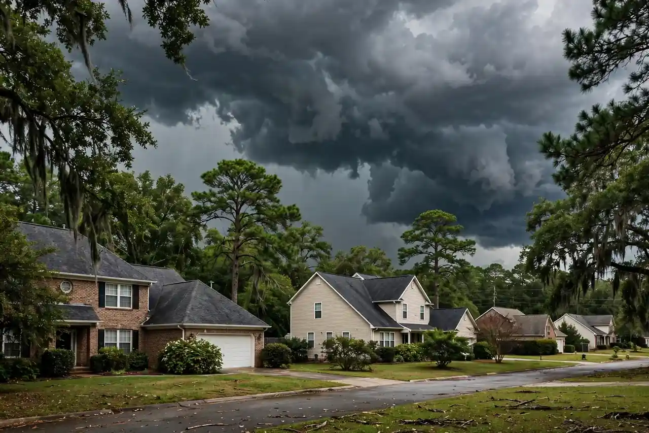 Roofing services work on a home exterior