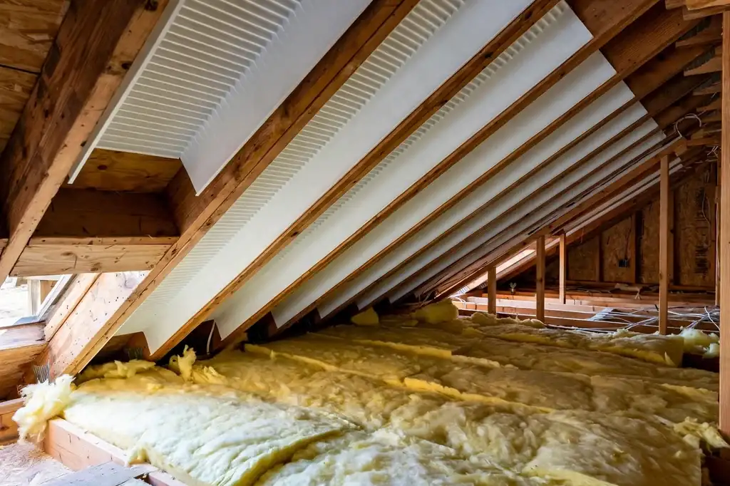 Roofing services work on a home exterior