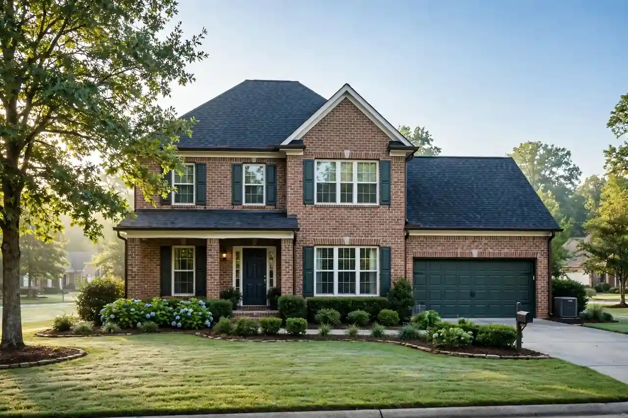 Roofing services work on a home exterior