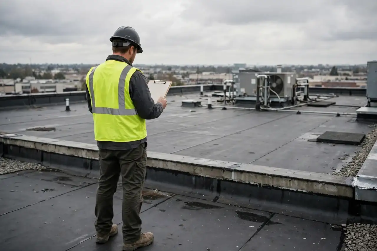 Roofing services work on a home exterior