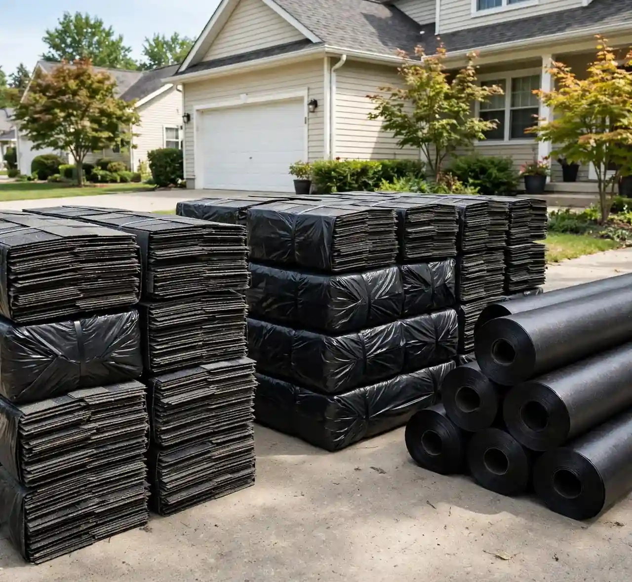 Roofing services work on a home exterior